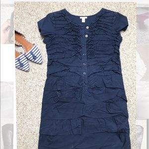 Jcrew Navy Blue Ruffle Short Sleeve Dress